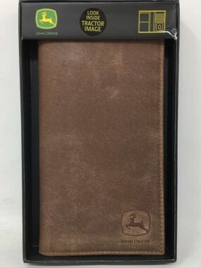 New John Deere Brown Leather Checkbook Wallet with Embossed Logo